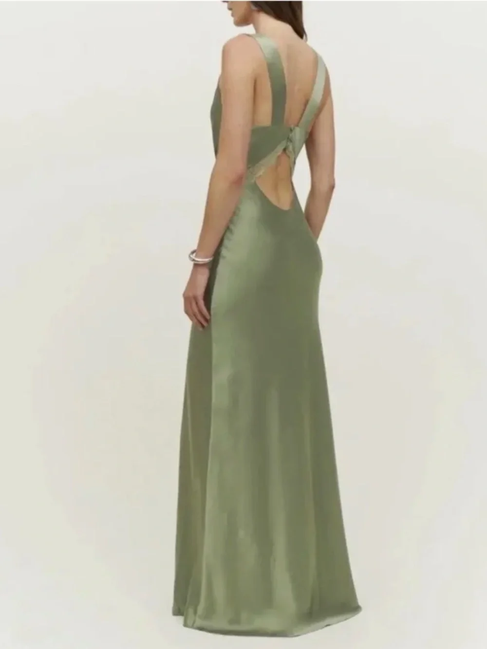 Reformation Chania Silk Dress Artichoke - M - avail to ship friday dry cleaned - Picture 3 of 8